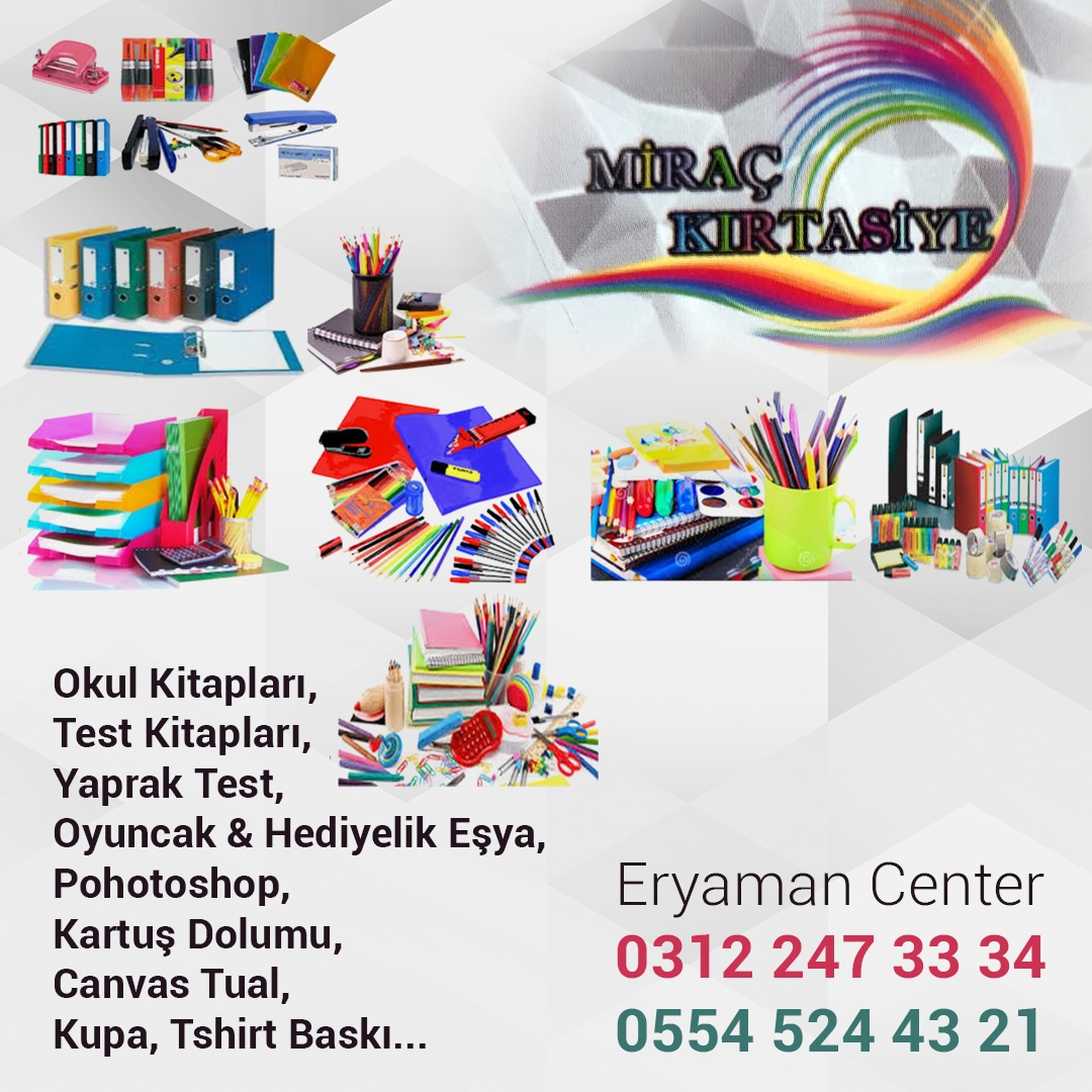 MİRAÇ KIRTASİYE, kitap, oyuncak, kartuş, tual, kupa,