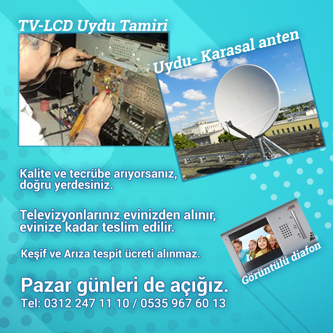 Özgür Elektroni, Uydu ve Karasal Anten, Kamera ve Alarm Sistemleri, Seslendirme Ve Işıklandırma, Görüntülü Diafon Sistemleri TV - Lcd Tamir, Bakım ve Servis Hizmetleri